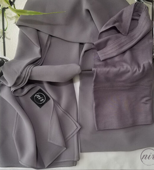 matching chiffon hijab set Gray.